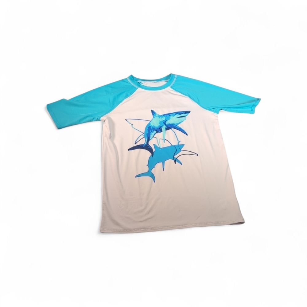 Lands' End Shark Short Sleeve Rash Guard Swim Shirt